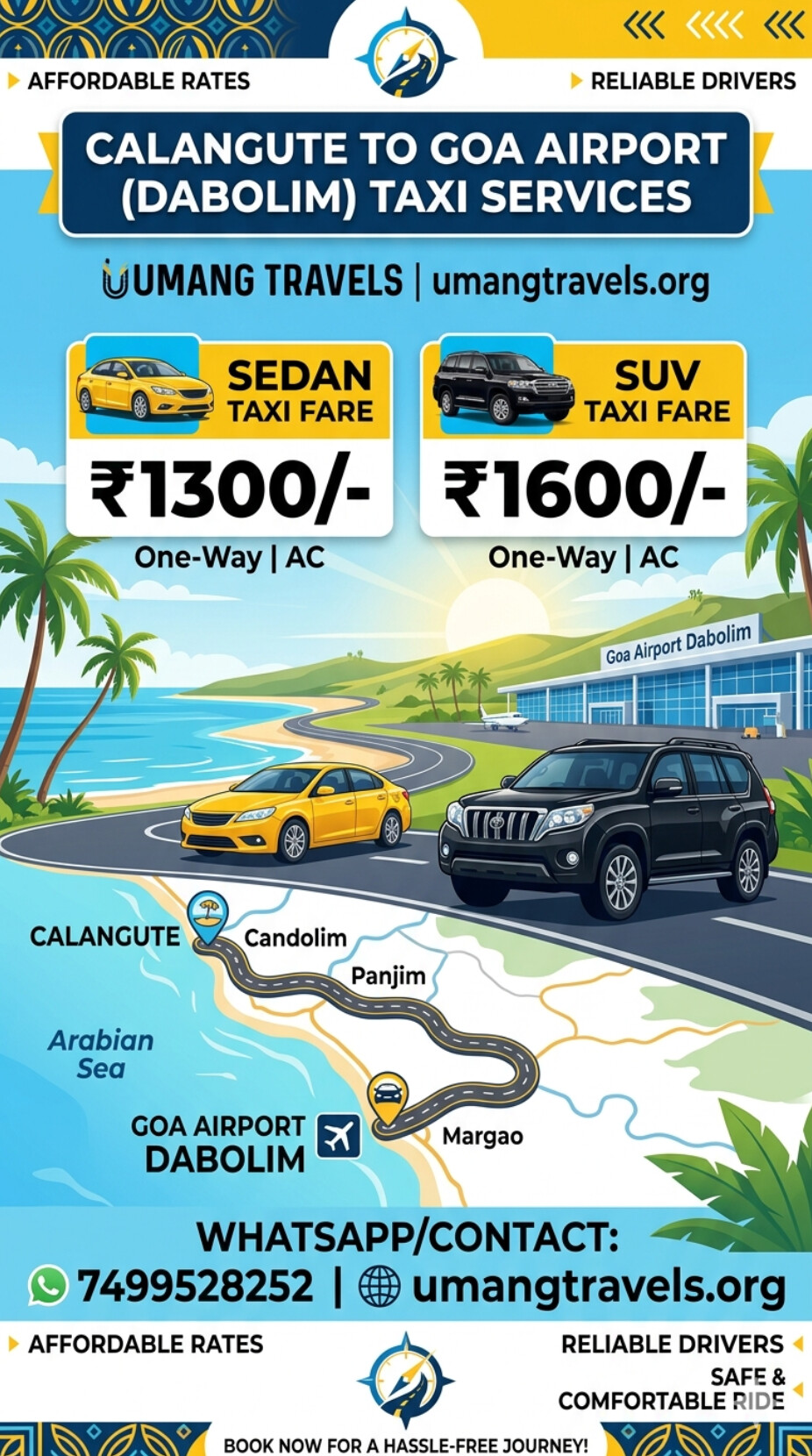 Calangute to Goa airport dabolim taxi service